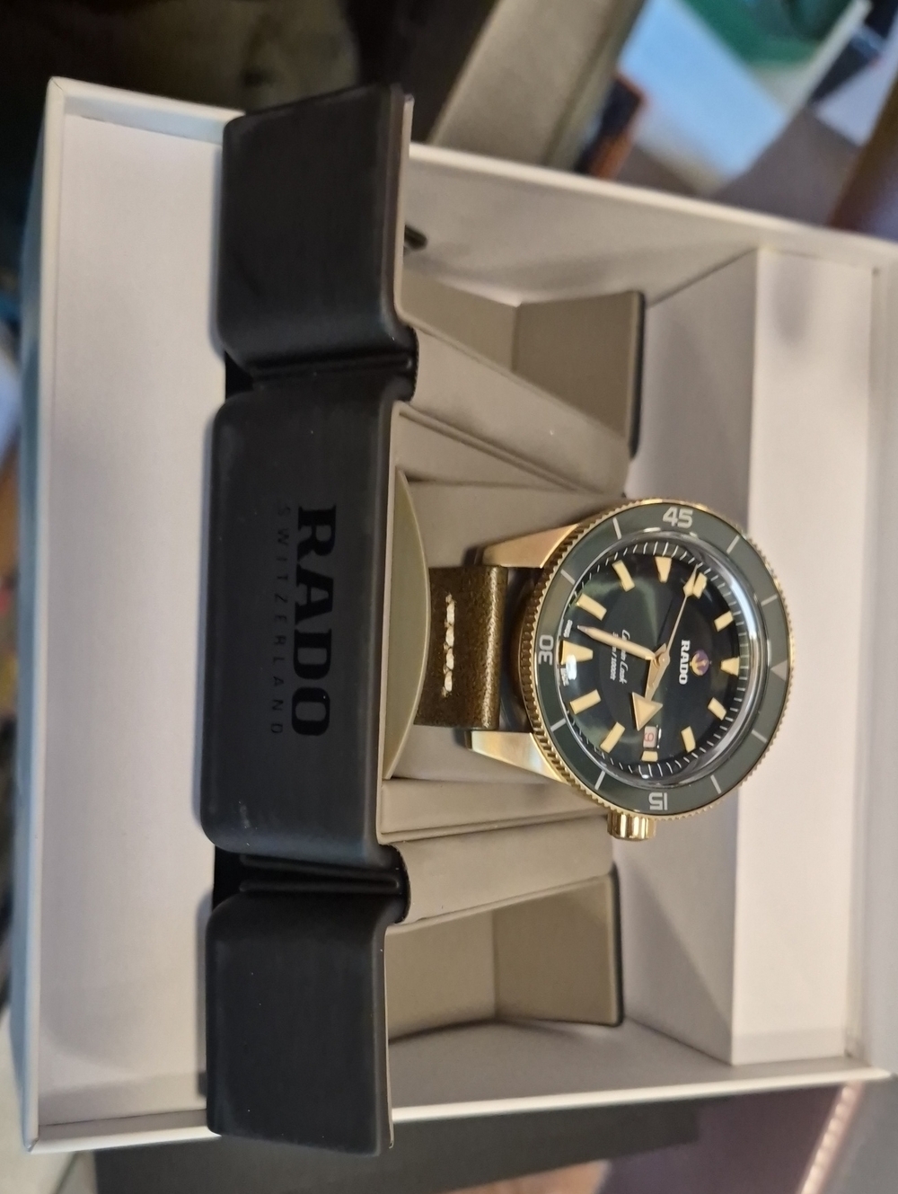 Rado Men’s Green Dial Gold-Tone Case Brown Leather Strap Watch